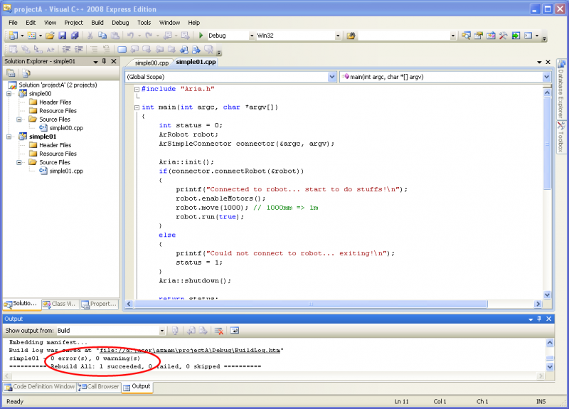 Program simple01.cpp compiles without error